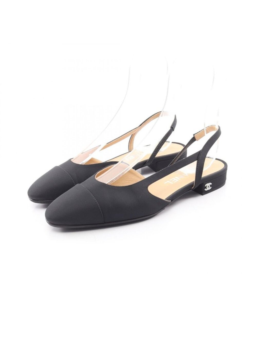 Chanel Pumps Beige Black Sling Back Heel